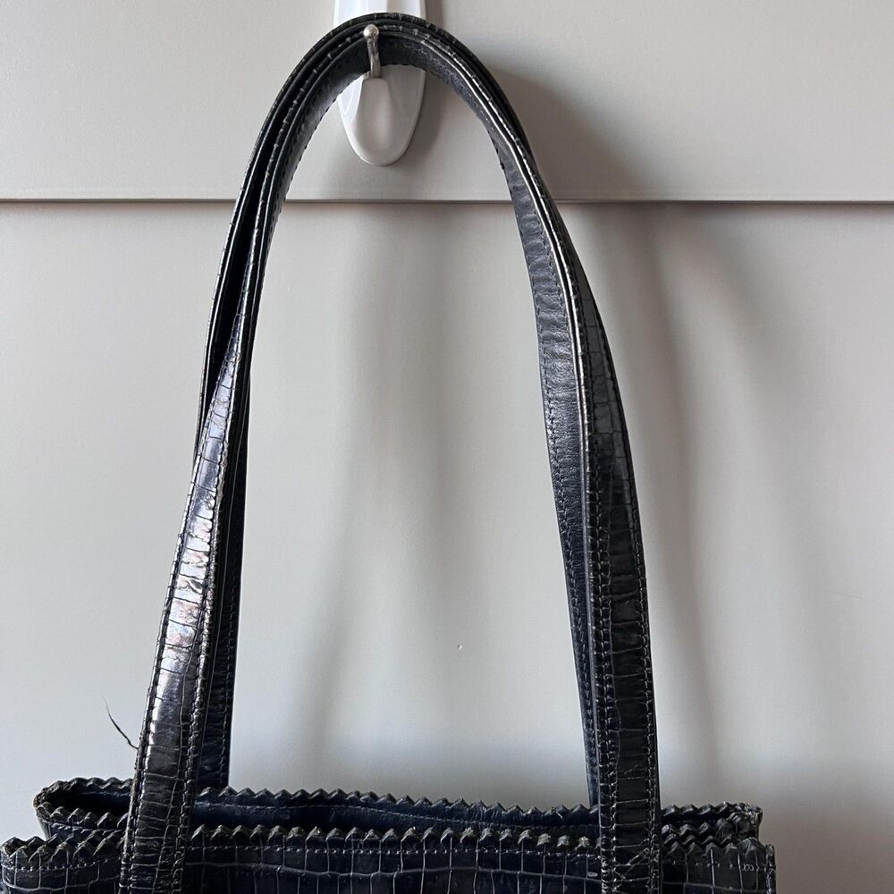 Donald J Pliner Bag Womens Medium Black Croc Embossed Leather Shoulder Tote USA - Picture 3 of 16